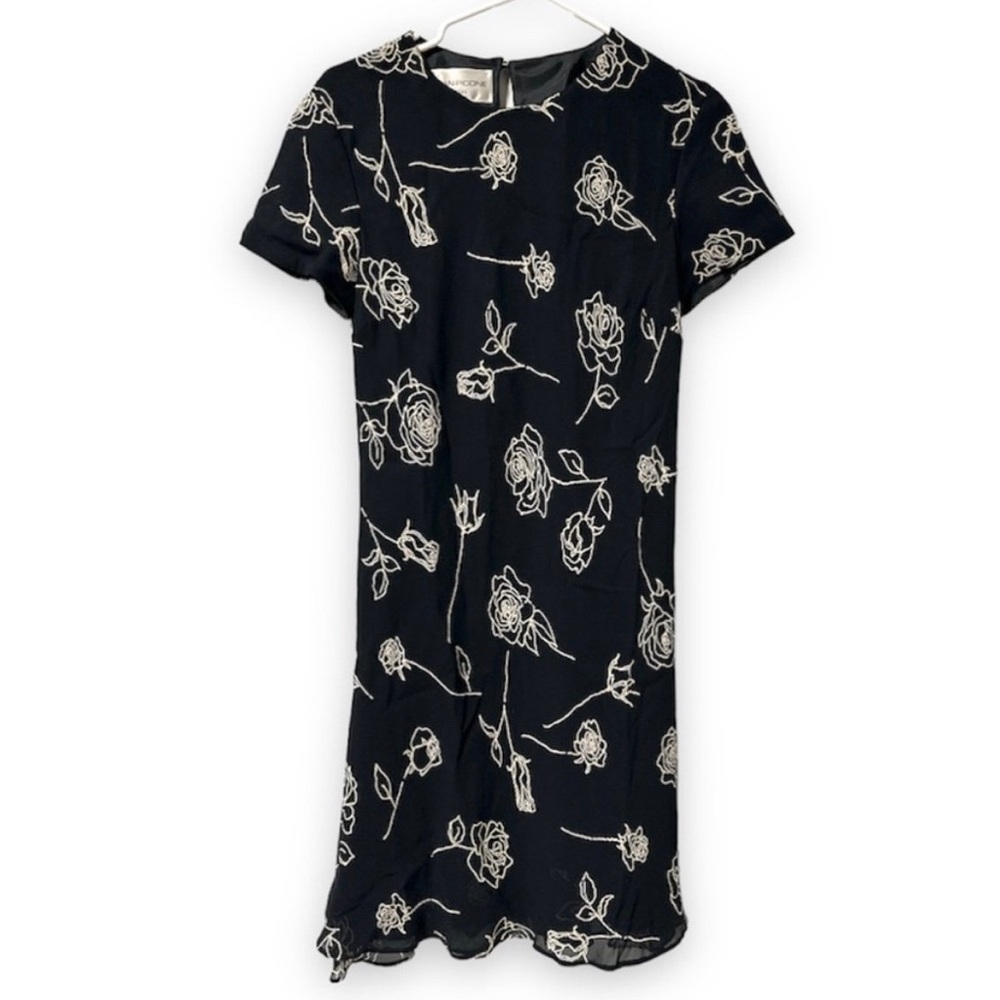 Vintage 90s Evan Picone Black Floral Short Sleeve Dress Women’s Size 8 Feminine